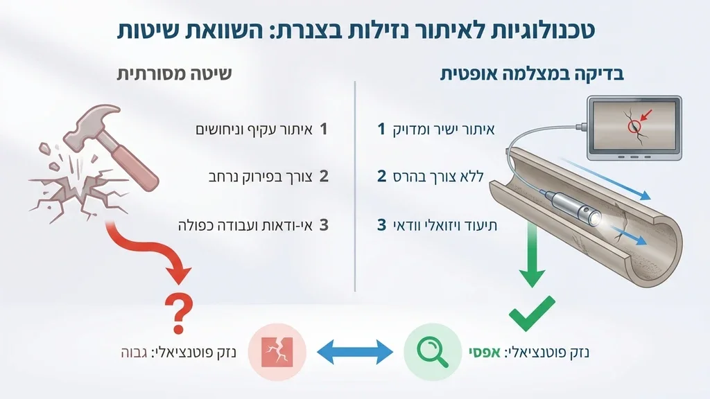 נוצר על ידי מודל בינה מלאכותית Gemini Pro צילום קו ביוב באמצעות מצלמת סיב אופטי מתקדמת