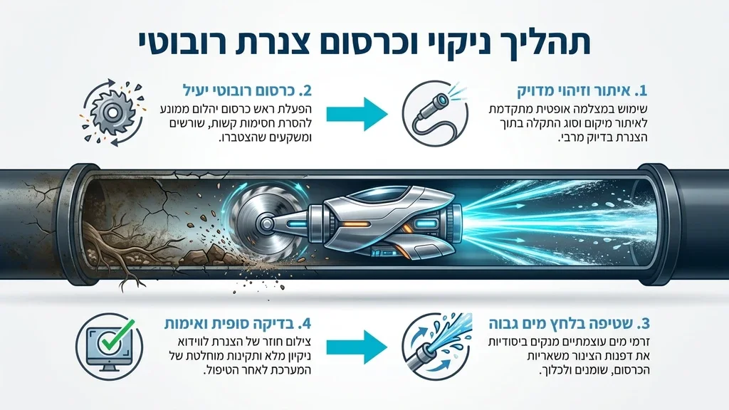 רובוט כרסום חדשני המשמש לפתיחת סתימות מורכבות בצנרת