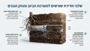 הדמיה של שורשים חודרים לצינור ביוב תת קרקעי