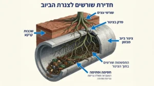 שורשים שחדרו לצנרת ביוב וגרמו לסתימה