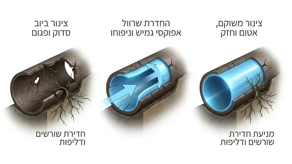 נוצר על ידי מודל בינה מלאכותית Gemini Pro תיקון אל הרס לצנרת ביוב באמצעות שרוול אפוקסי